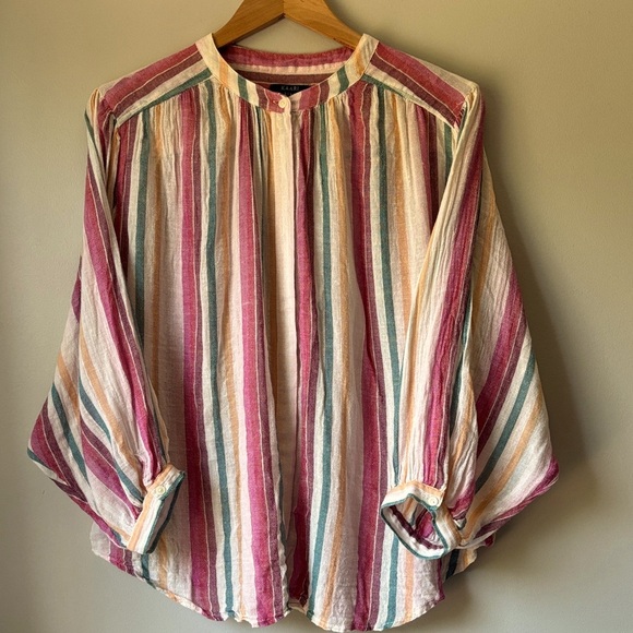 Kaari Blue Striped Blouse Pink,Green,andCream size L see the measurements ! - Picture 1 of 4